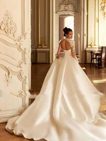 Modern Floor-Length Wedding Dresses for Women Elegant 2022 Off-The-Shoulder Boat Neck Elegant vestido de noviaSexy Open Back