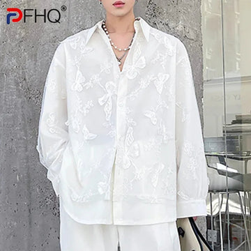 PFHQ Handsome Animal Pattern Male Shirts Long Sleeve High Quality Turn-down Collar Art Loose Solid Color Tops Summer New 21Z4211