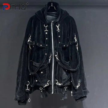 PFHQ Autumn Winter Ribbon Men's Jackets Heavy Industry Warm Hooded Corduroy Fashion Original Comfortable Leisure Coat 21Z3228