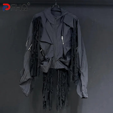 PFHQ Men's Design Short Tassel Sunscreen Jacket 2024 New Summer Solid Color Long Sleeve Darkwear Male Tops Fashion 21Z5001