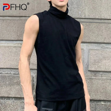 PFHQ Men's Slim Stand Up Cool Tank Tops Solid Color Simple Youth Summer Fashion Personality Outdoor Breathable Vest New 21Z4249