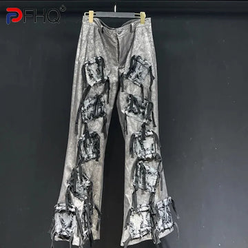 PFHQ Men's PU Leather Pants Summer Three-dimensional Pockets High Street Personality Male Zippers Advanced Chic Trousers 21Z4577