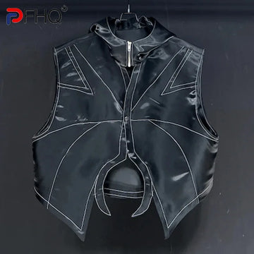PFHQ Darkwear Hooded Sports Male Vest High Street Handsome Short Breathable Summer Men's Button Original New Waistcoat 21Z4445