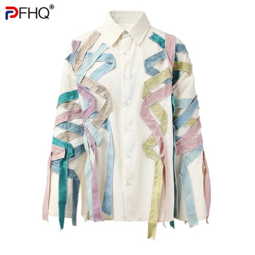 PFHQ Men's Rainbow Stripe Long Sleeve Tops Sunscreen Autumn Loose Casual Colorful Light Luxury Sport Art Delicacy Shirts 21Z1985