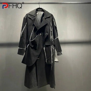PFHQ 2023 Wornout Edge Color Contrast Men's Long Coat Trench High Quality 2023 Elegant Stylish Jacket Windbreaker Free Shipping