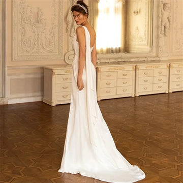 Satin Elegant Wedding Dresses Square Collar One Shoulder Bridal Gowns Sexy Backless Robes 2024 Side Slit Vestidos De Novia 2023