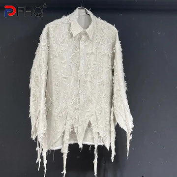 PFHQ Men's Chic Long Sleeve Irregular Cut Shirts Autumn Haute Quality Turn-down Collar Comfortable Versatile Casual Tops 21Z2592