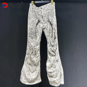 PFHQ Men's Turtle Crack Three-dimensional Cut Pants Splashed Paint Large Leg Pleated Loose Creativity Spring Trousers 21Z4292