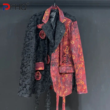 PFHQ Haute Quality Men's Suit Coat Autumn Handmade Floral Patterns Single Breasted Print Art Loose Original Chic Blazers 21Z2722