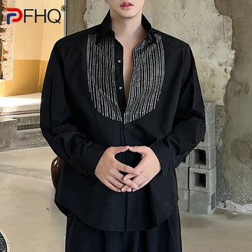 PFHQ Men's INS Popular Tops Hot Diamond Korean Style Handsome Light Luxury Temperament Casual Long Sleeve Shirts Summer 21Z4233