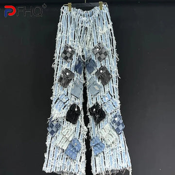 PFHQ Men's Denim Pants Summer Heavy Industry Striped Multiple Pockets Three-dimensional Jeans Straight Worn Out Trousers 21Z4573