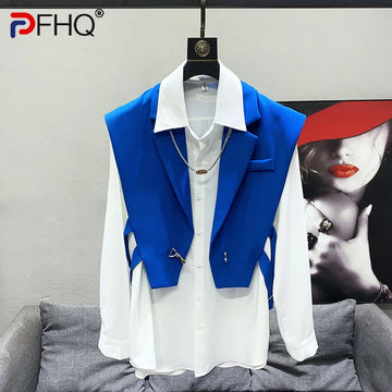 PFHQ 2023 New Niche Design Suit Collar Waistcoat Men's Fashion Folding Wear High Quality Original Sleeveless Vest Elegant Jacket