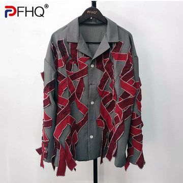 PFHQ 2023 Trendy Original Stripe Splicing Men's Shirts Jackets Long Sleeve Spring Summer Thin Breathable Loose Tops High Quality