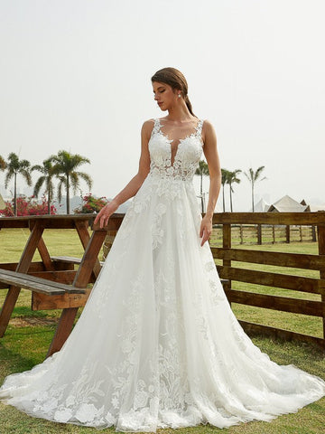 Wedding Dresses Lace Applique Sweep Train Sweetheart Neckline Bridal Gowns Corset Back Vestidos De Novia