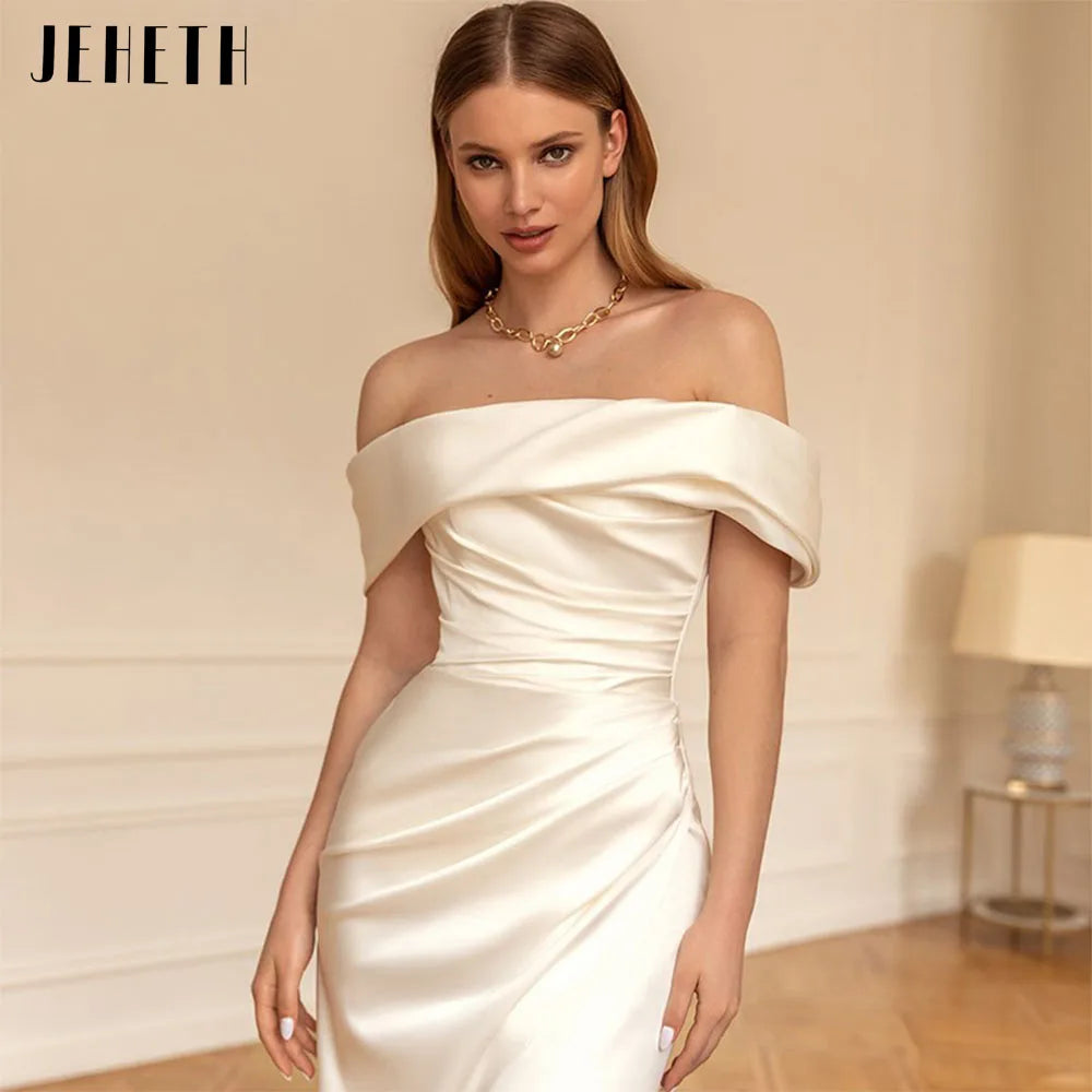 JEHETH Sexy Strapless Wedding Dresses Women Civil Off Shoulder Satin Mermaid High Split Backless Bridal Gown Vestidos De Novia