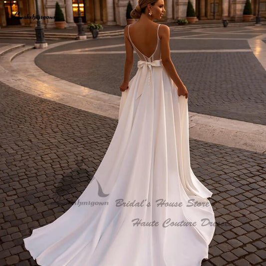Lakshmigown Simple A Line Soft Satin Wedding Dresses Spaghetti Straps Vestidos de Novias 2024 Backless Sexy Bridal Gowns