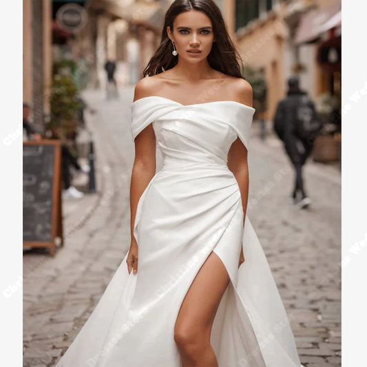 Boho Off The Shoulder Women Wedding Dresses New Satin Surface Mermaid Mopping Length Bridal Gowns Custom Made Vestidos De Noivas