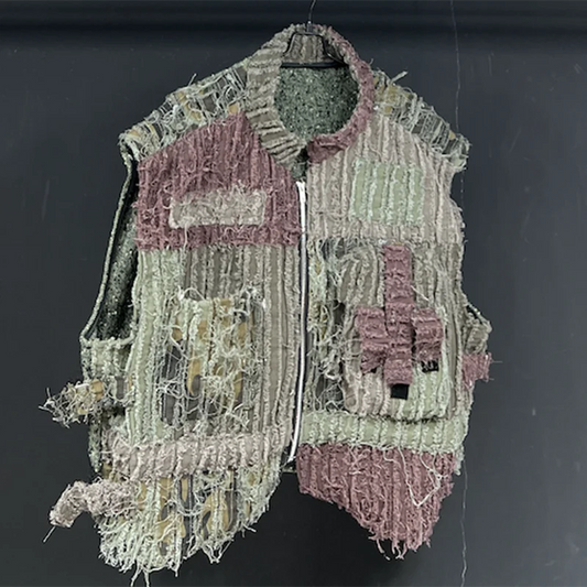 PFHQ Men's Vest Washed Thick Camouflage Patchwork Zipper Personality Outdoor Summer Worn Out Vintage Versatile Waistcoat 21Z3508