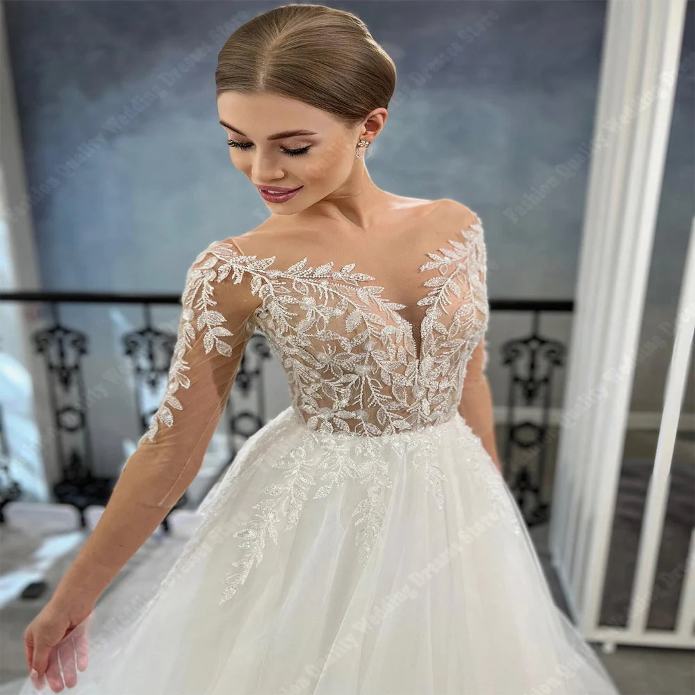 Off The Shoulder Women Wedding Dresses Sexy V-Neck A-Line Bridal Gowns Elegant Engagement Party Ball Princess Vestidos De Novias