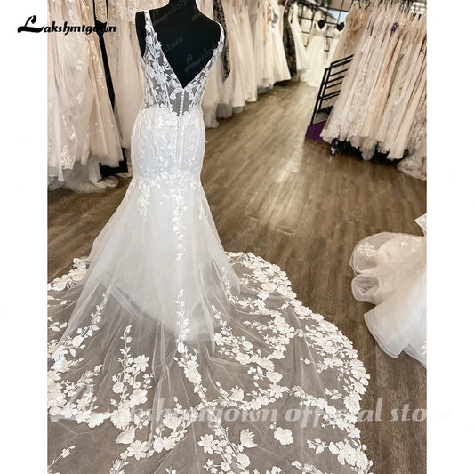 Lakshmigown Luxurious Mermaid/Trumpet Wedding Dresses Off the Shoulder V-neck Lace Backless Bridal Gown robe mariée sirene