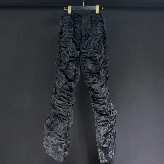 PFHQ Summer Organza Pleated Texture Men's Flare Pants Darkwear Light Luxury Avant-garde Advanced Motorcycle Trousers New 21Z4813