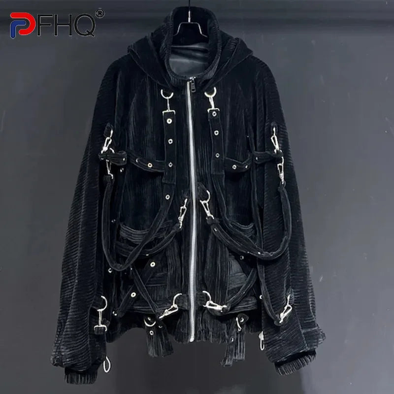 PFHQ Autumn Winter Ribbon Men's Jackets Heavy Industry Warm Hooded Corduroy Fashion Original Comfortable Leisure Coat 21Z3228