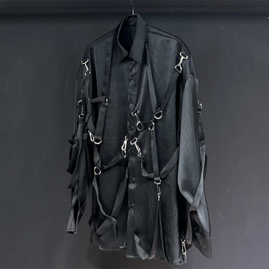 PFHQ Men's New Loose Shirts Long Sleeved Darkwear Single Breasted Ribbon Design Male Summer Lapel Advanced Outdoor Tops 21Z4467