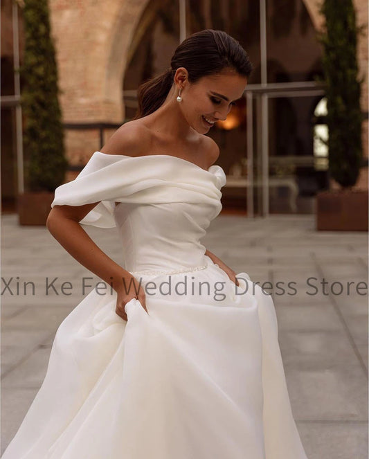 Elegant Wedding Dresses 2024 Off The Shoulder A-Line Pleated Women Bridal Gowns Princess Bride Dress Robe De Mariée Vestidos