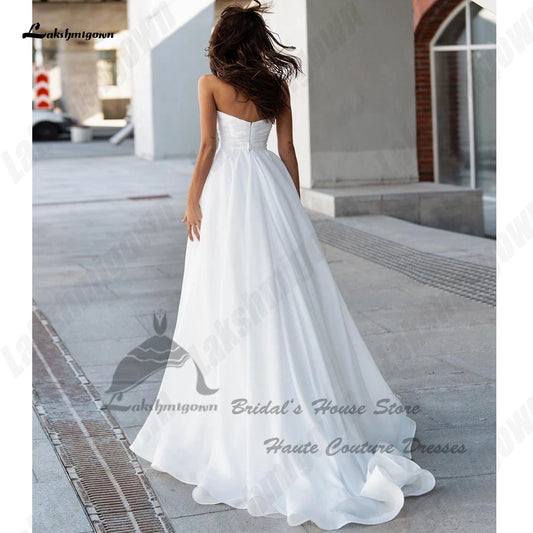Lakshmigown New White A Line Bridal Dress 2024 Vestidos De Novias Beading Elegant Women Beach Wedding Gowns Sleeveless