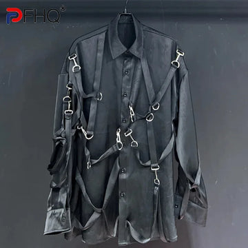 PFHQ Men's New Loose Shirts Long Sleeved Darkwear Single Breasted Ribbon Design Male Summer Lapel Advanced Outdoor Tops 21Z4467