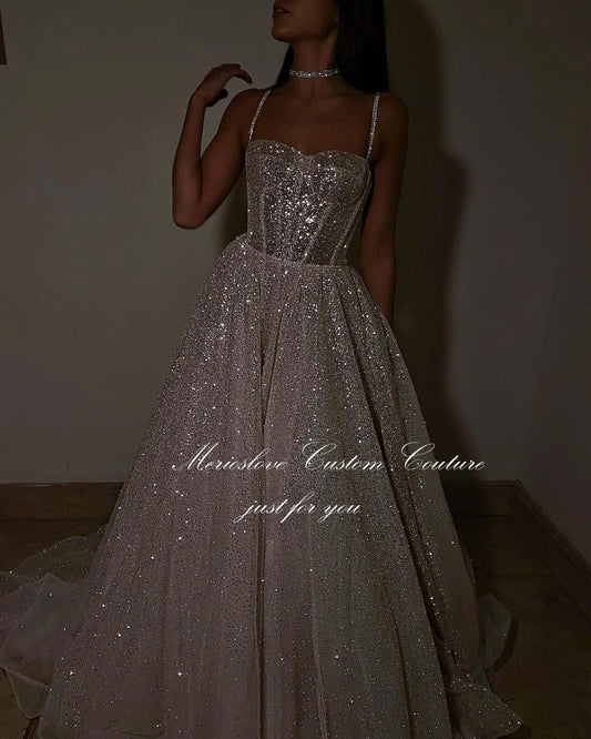 Merioslove Glitter Wedding Dresses Sequin Beadings Sweetheart Spaghetti Straps A-Line Bridal Gowns Beach Bride Dress 2024