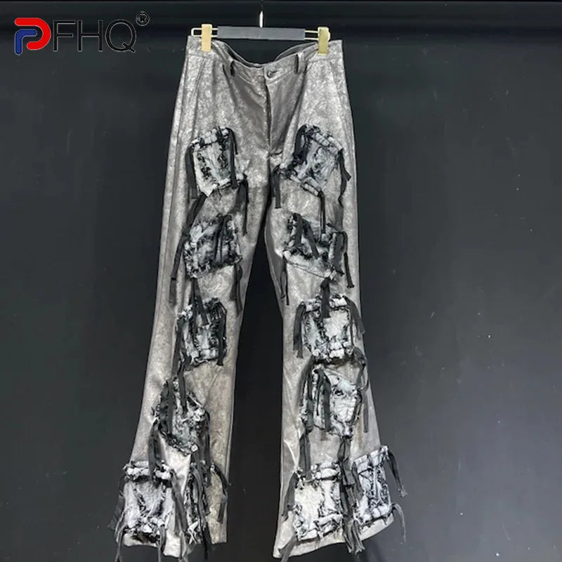 PFHQ Men's PU Leather Pants Summer Three-dimensional Pockets High Street Personality Male Zippers Advanced Chic Trousers 21Z4577