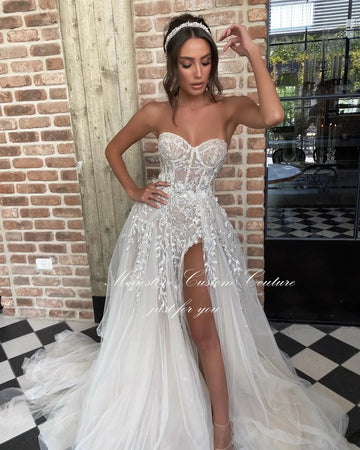 Merioslove Boho Wedding Dresses 3D Flowers Lace Appliques Sweetheart Sleeveless A-Line Bridal Gowns Beach Bride Dress 2024