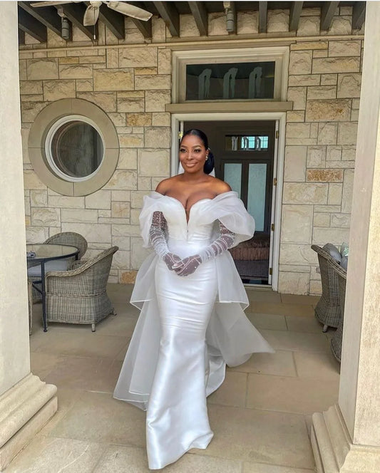 Luxury Mermaid Wedding Dress 2023 Sexy Off The Shoulder Sleeveless Bridal Gowns With Long Train Plus Size Robe De Mariee Custom