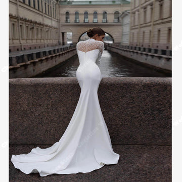 Sexy High-Neck Women Wedding Dresses Newest Exquisite Pearl Bridal Gowns Newest Sexy Mopping Length Princess Vestidos De Novias