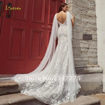 Loverxu Mermaid Elegant Wedding Dresses 2024 Scalloped Sleeveless Ribbons Vestido De Novia Lace Embroidery Sexy Robe De Mariee