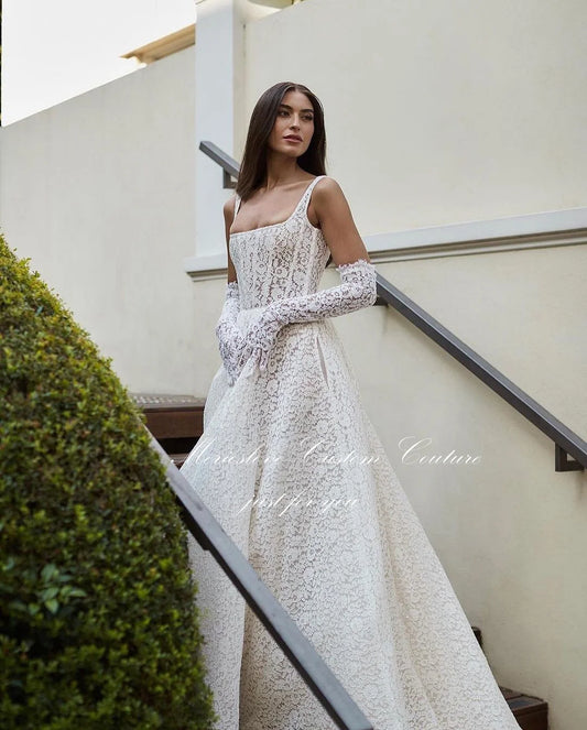 Merioslove Exquisite Lace Appliques Wedding Dresses Spaghetti Straps Sleeveless A-Line Bridal Gowns Beach Bride Dress 2024