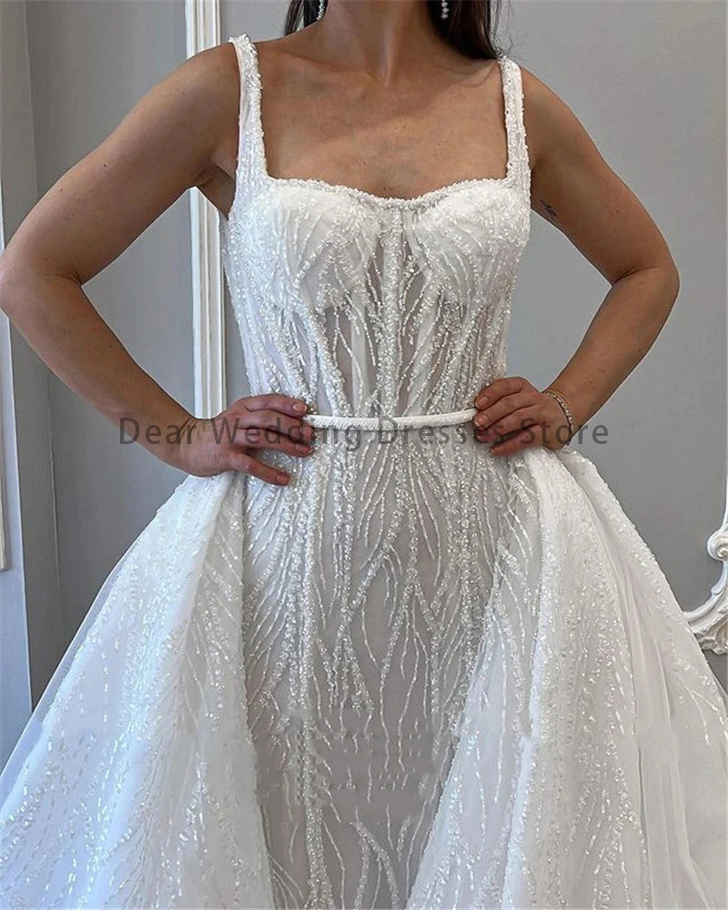 Glitter Mermaid Wedding Dresses Grace With Detachable Train Strapless Dubai Women Moden Bridal Gowns 2023 Vestido De Novia فستان