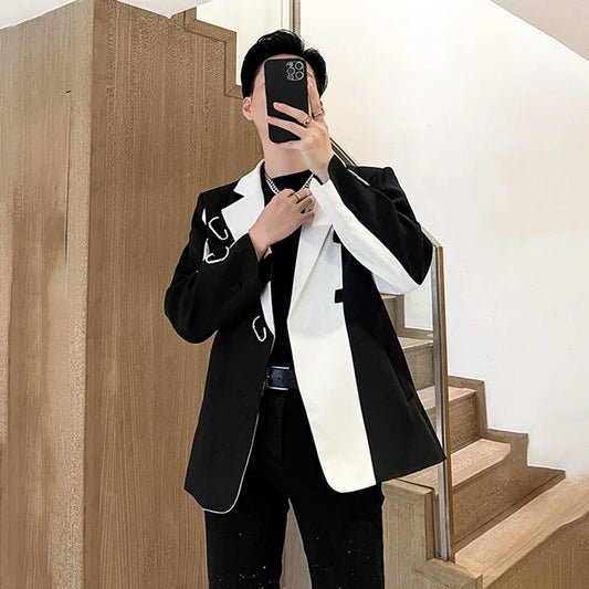PFHQ Stylish 2023 New Color Contrast Patchwork Design Men's Casual Blazer Coat High Quality Elegant Luxury Trendy Suit Jackets