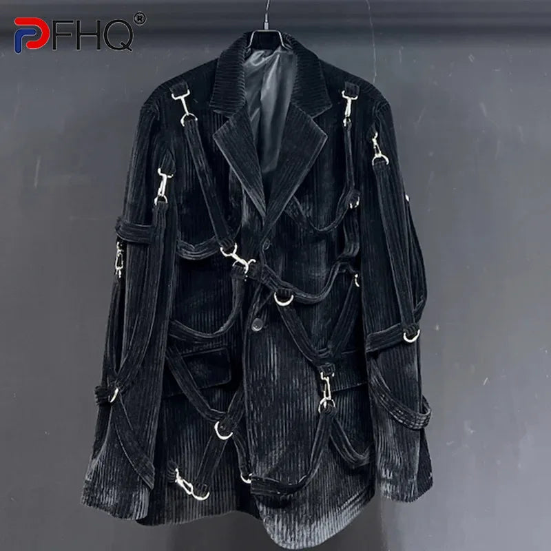 PFHQ Corduroy Thickened Ribbon Heavy Industry Suit Jackets Men's Winter Warm Silhouette Handsome Darkwear Button Blazers 21Z3479