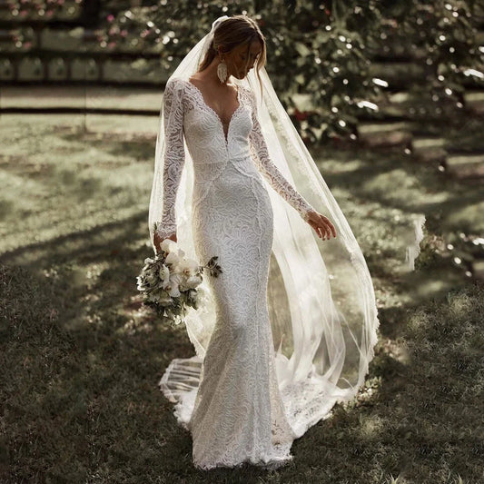 Exquisite Luxury Women Wedding Dresses Sexy Lace Appliques Mermaid Bridal Gowns Long Sleeves Backless Engagement Ball Robes 2024