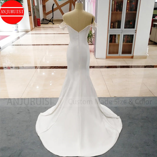 Off The Shoulder Soft Satin Mermaid Wedding Dresses For Women 2023 Bride Gown Vestido De Novia Simple Suknia Ślubna Robe Mariage