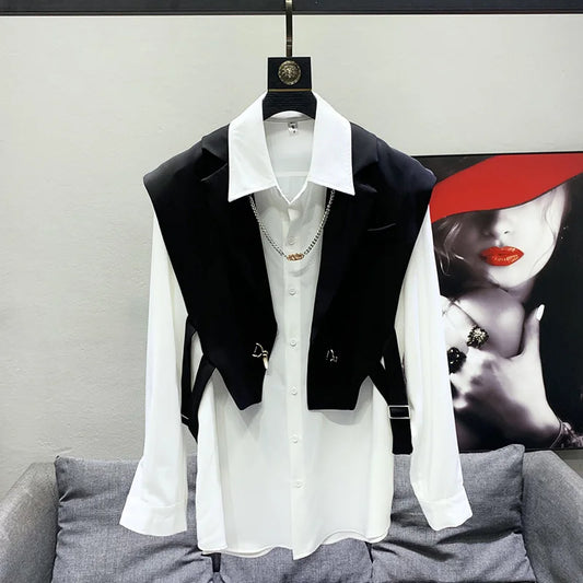 PFHQ 2023 New Niche Design Suit Collar Waistcoat Men's Fashion Folding Wear High Quality Original Sleeveless Vest Elegant Jacket