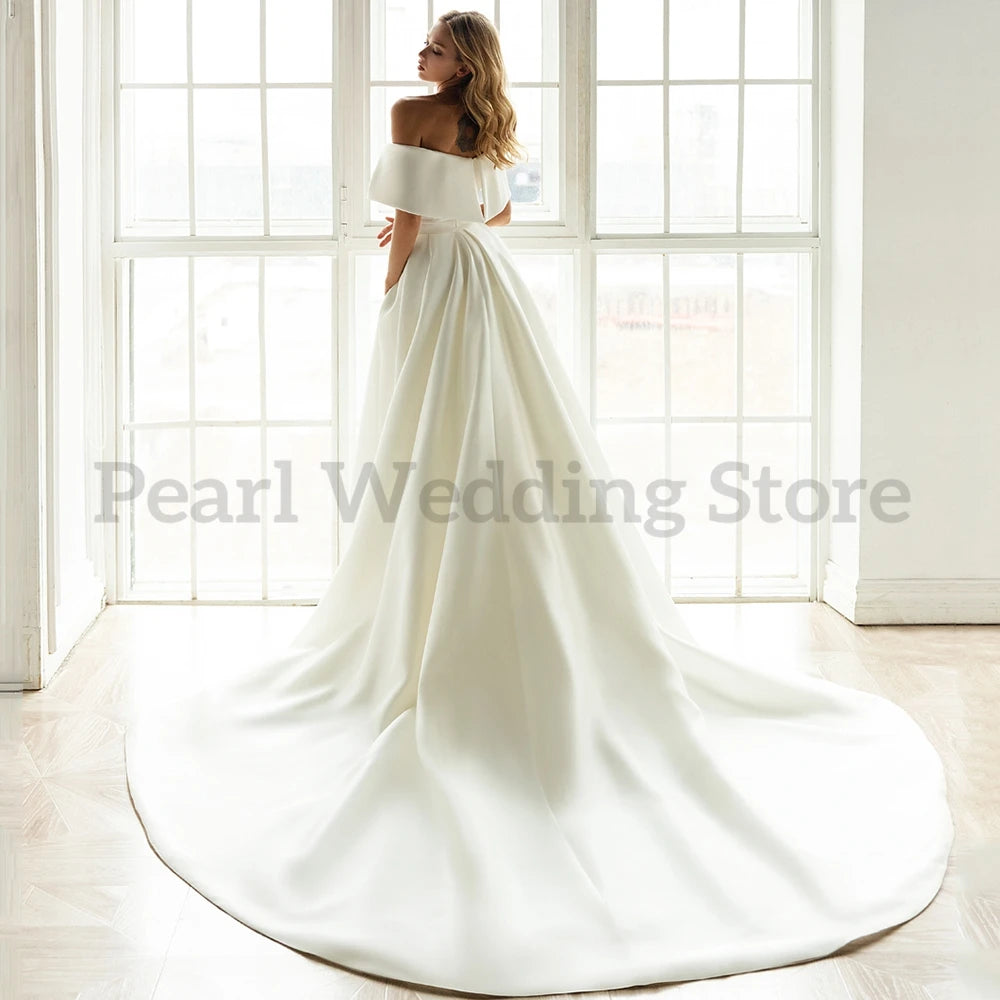 White Detachable Trailing Wedding Dress Sweetheart Satin Mermaid Off the Shoulder Bridal Gowns Custom Made Vestidos De Novia