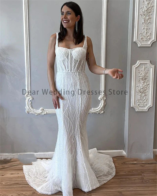 Glitter Mermaid Wedding Dresses Grace With Detachable Train Strapless Dubai Women Moden Bridal Gowns 2023 Vestido De Novia فستان