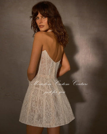 Merioslove Boho Mini Wedding Dresses Lace Appliques Sleeveless Strapless Civil Bride Gowns Beach Short Bridal Gown 2024