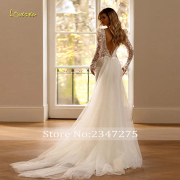 Loverxu Mermaid Graceful Sexy Wedding Dresses 2024 V-Neck Long Sleeve Vestido De Novia Embroidery Detachable Train Bride Dress