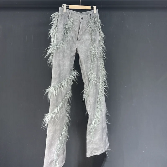 PFHQ Flared Pants Loose Fitting PU Plush Paneled Men's Niche Design Baggy Handsome Heavy Industry Male Trousers Spring 21Z4265