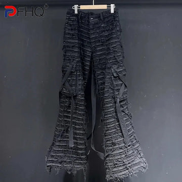 PFHQ Men's Darkwear Worn Out Flared Jeans Motorcycle Wearproof Haute Quality Straight Loose Thick Denim Trousers Autumn 21Z3233
