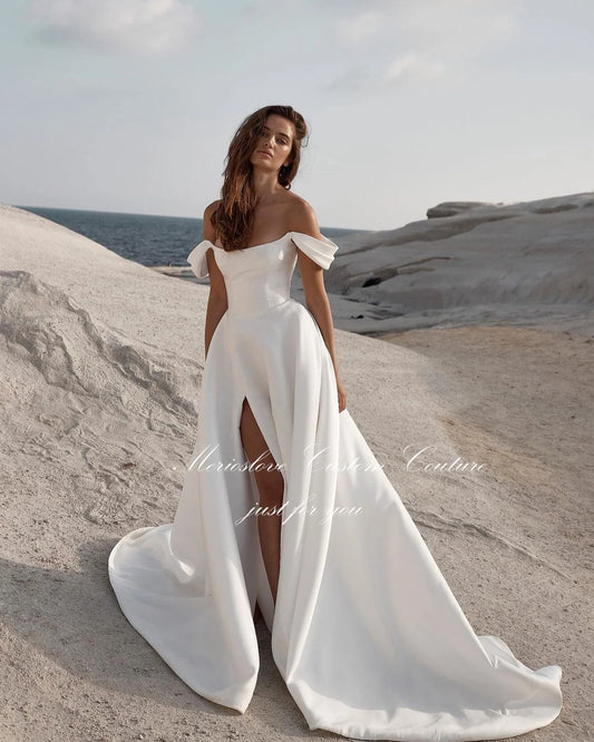 Merioslove Simple Wedding Dresses Off the Shoulder Sleeveless Side Split Beach Bride Dress Minimalist Bridal Gowns 2024